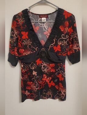 Vintage Baby Phat Black Top with Red Butterfly Print Y2K 90s 2000s Girlypop